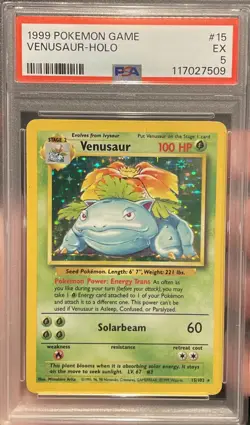Pokemon TCG Venusaur Base Set 15/102 Holo Unlimited Holo Rare PSA-5 EX - Image 1