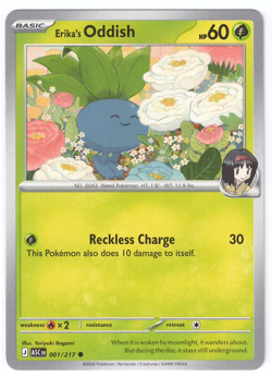 Erika's Oddish 001/217 Common Base Card - Ascended Heroes Set - Pack Fresh - Image 1