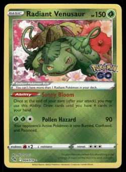 Pokemon Cards Radiant Venusaur 004/078 Pokemon GO Radiant Rare NM *3 - Image 1