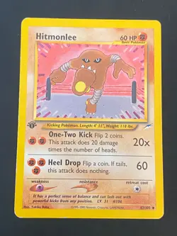 ENGLISH POKEMON HITMONLEE 42/105 1ST EDITION WIZARDS NEO DESTINY KICKLEE - G/VG - Image 1