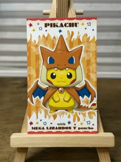 2016 Poncho Pikachu Charizard Y Mega Business Card Japanese Pokemon Center Promo - Image 1