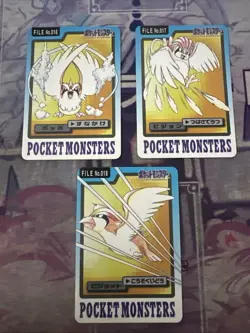 Pokemon 3x Pidgey Evolution Line Japanese Carddass Pocket Monsters Near Mint - Image 1