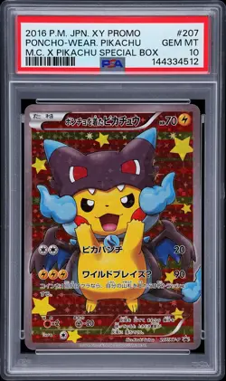 2016 POKEMON JPN XY PROMO #207 PONCHO-WEARING PIKACHU PSA 10 - Image 1