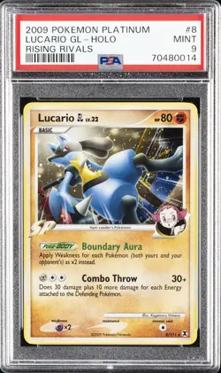 2009 POKEMON PLATINUM RISING RIVALS #8 LUCARIO GL-HOLO PSA 9 - Image 1