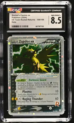 CGC 8.5 Rocket's Zapdos ex 2004 EX Team Rocket Returns 106/109 Holo Pokemon Card - Image 1