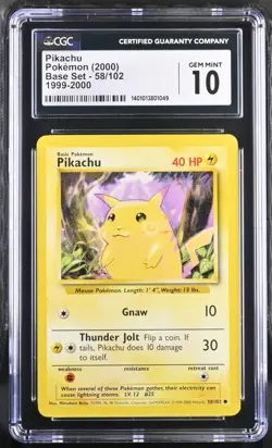 CGC 10 1999 Pokemon Base Set Pikachu 1999-2000 UK 4th Print #58/102 PSA BGS - Image 1