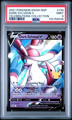 2021 POKEMON SWSH BLACK STAR PROMO CELEBRATIONS COLL #134 DARK SYLVEON V PSA 9 - Image 1