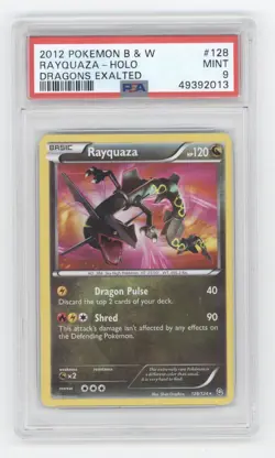 2012 POKEMON BLACK & WHITE DRAGONS EXALTED RAQYQUAZA HOLO 128/124 PSA 9 Q1887 - Image 1