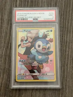 2019 POKEMON SUN & MOON COSMIC ECLIPSE 239 FULL ART/PIPLUP SECRET PSA 9 DAWN - Image 1