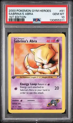 Sabrina's Abra 1st Edition Common PSA 10 Pokemon Gym Heroes 91/132 - Image 1