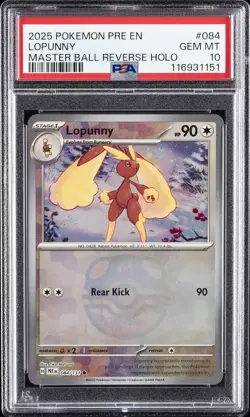 2025 POKEMON PRE EN-PRISMATIC EVOLUTIONS MASTER BALL REVERSE HOLO LOPUNNY PSA 10 - Image 1