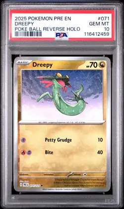2025 POKEMON PRE EN-PRISMATIC EVOLUTIONS POKE BALL REVERSE HOLO DREEPY PSA 10 - Image 1