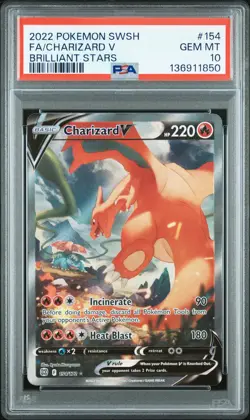2022 POKEMON SWORD & SHIELD BRILLIANT STARS #154 FULL ART/CHARIZARD V PSA 10 - Image 1