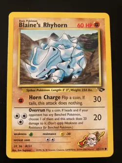 Pokemon Gym Challenge Non-Holo Blaine's Rhyhorn 65/132 Excellent Condition - Image 1
