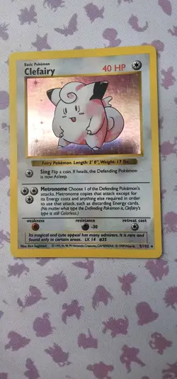 Pokemon TCG Clefairy Base Set Holo Card 5/102 Shadowless Rare - Image 1
