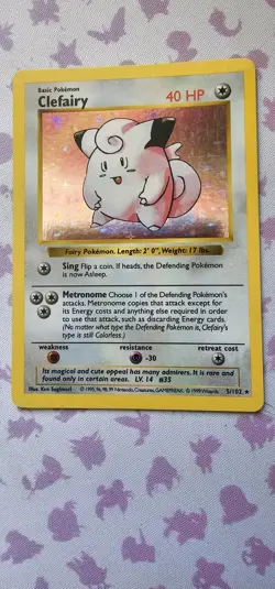 Pokemon TCG Clefairy Base Set Holo Card 5/102 Shadowless Rare - Image 2