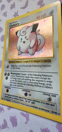 Pokemon TCG Clefairy Base Set Holo Card 5/102 Shadowless Rare - Image 3
