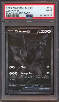 2025 POKEMON BLACK BOLT ZEKROM EX BLACK WHITE RARE #172 PSA 9! - Image 1