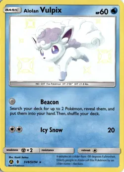 Alolan Vulpix SV8/SV94 Pokemon Hidden Fates: Shiny Vault Shiny Holo Rare NM - Image 1