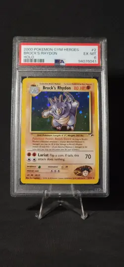 Pokemon Brock's Rhydon 002/132 Gym Heroes Holo PSA 6 - Image 1