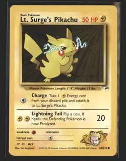 Pokemon Gym Heroes Lt. Surge's Pikachu #081/132 WOTC Common - Image 1