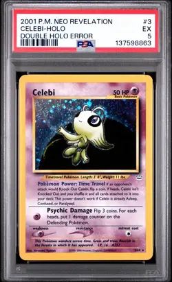2001 Celebi 03/64 Neo Revelation Holo Double Holo Error PSA 5 Swirl #3 Pokemon - Image 1