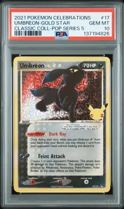 2021 POKEMON CELEBRATIONS CLASSIC COLL #17 UMBREON-GOLD STAR PSA 10 - Image 1