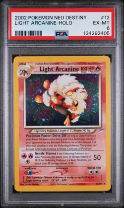 2002 POKEMON NEO DESTINY #12 LIGHT ARCANINE-HOLO PSA EX-MT 6 - Image 1