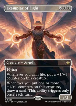 Magic The Gathering MTG EXEMPLAR OF LIGHT BORDERLESS Foundations NM Near Mint - Image 1