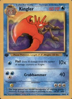 1999 Pokemon TCG - Fossil - Unlimited - 1st Edition Kingler - 38/62 - Image 1