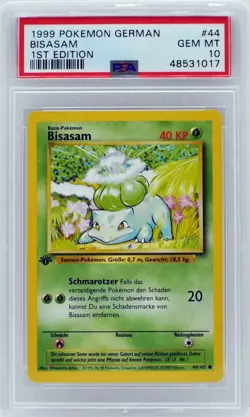 Pokemon 1st Edition Base Set German Bulbasaur (Bisasam) 44/102 PSA 10 Gem Mint - Image 3