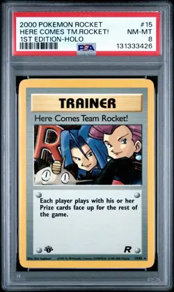 2000 Pokemon 1st Edition Rocket Here Comes Team Rocket! Holo | PSA 8 - Image 1