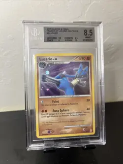 Beckett 8.5 NM-MT+ 2007 Lucario Pokemon Card Diamond and Pearl Lucario 3/11 Holo - Image 1