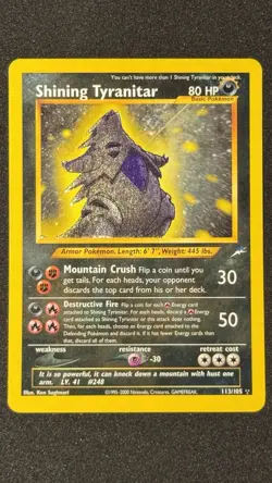2002 Pokemon Shining Tyranitar Neo Destiny Unlimited Holo Secret Rare #113 - Image 1