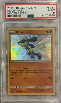 2019 Pokemon Sun & Moon Hidden Fates Riolu GX #SV21 PSA 9 MINT - Image 1