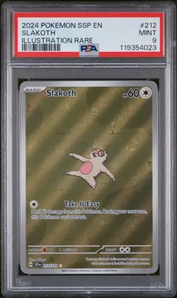 2024 Pokemon EN Surging Sparks Slakoth Illustration Rare #212 PSA 9 MINT - Image 1