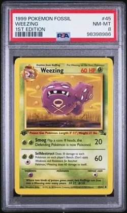 Vintage 1999 Pokemon Fossil Weezing #45 1st Edition PSA 8 NM/Mint Non-Holo - Image 1
