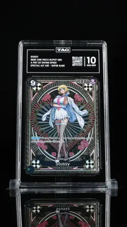 2025 ONE PIECE STUSSY A FIST OF DIVINE SPEED SPECIAL ALT SUPER RARE -085 TAG 10 - Image 1
