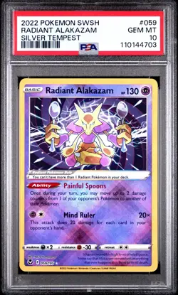 Pokemon TCG Radiant Alakazam Card 2022 #059/195 PSA 10 - Image 1