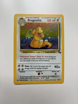 Pokemon TCG Dragonite Fossil Holo LP Unlimited Rare Card 4/62 Vintage WOTC 1999 - Image 1