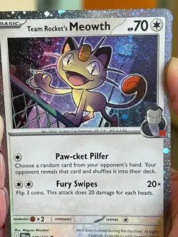 POKEMON TEAM ROCKET'S MEOWTH 149/182 COMMON COSMOS HOLO WITH SWIRL NM CARD - Image 1