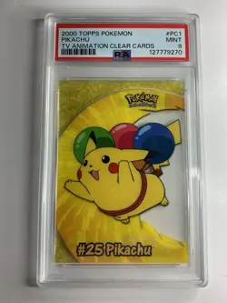 2000 Topps Pokemon TV #PC1 Pikachu Clear Card Animation Series 2 PSA 9 MINT - Image 1