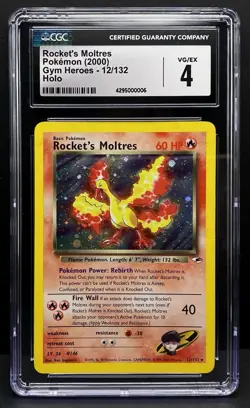 Rocket's Moltres 12/132 Holo Rare Gym Heroes Pokemon Card CGC 4 - Image 1