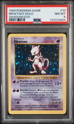 PSA 8 NM-MT - Mewtwo - Holo 10 Base Set Shadowless - Pokemon TCG - Image 1