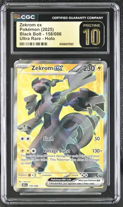 CGC 10 Pristine - Zekrom ex 158/086 Black Bolt Ultra Rare - Pokemon TCG - Image 1