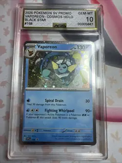 2025 Pokemon SV Promo Vaporeon-Cosmos Holo Black Star #168 AGS Slab Gem-Mt 10 - Image 1