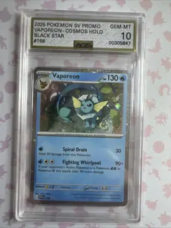 2025 Pokemon SV Promo Vaporeon-Cosmos Holo Black Star #168 AGS Slab Gem-Mt 10 - Image 2