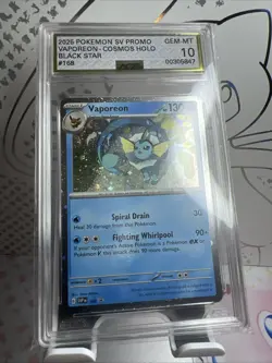 2025 Pokemon SV Promo Vaporeon-Cosmos Holo Black Star #168 AGS Slab Gem-Mt 10 - Image 3
