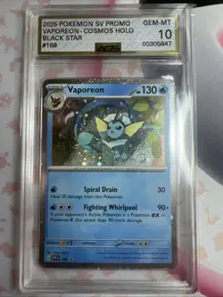 2025 Pokemon SV Promo Vaporeon-Cosmos Holo Black Star #168 AGS Slab Gem-Mt 10 - Image 4