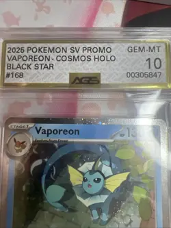 2025 Pokemon SV Promo Vaporeon-Cosmos Holo Black Star #168 AGS Slab Gem-Mt 10 - Image 5